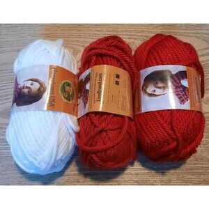 Lot Of 3- Lion Brand Hometown USA Yarn- (1) New York White & (2) Cincinnati Red
